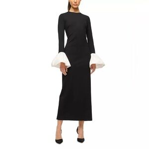NWT Staud Hawthorne Maxi Dress Preppy Minimalist Chic Black Ivory Sz XS